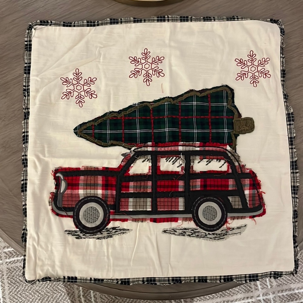 Pottery Barn NWOT All the way home embroidered pillow cover Christmas holiday